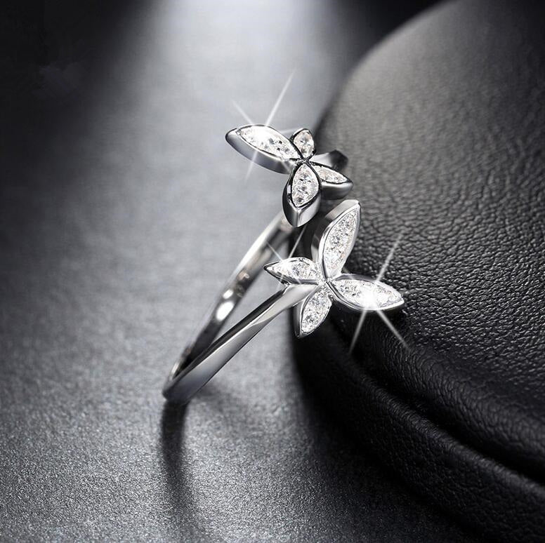 Bague argent et strass papillons