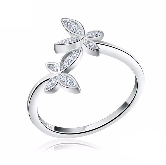 Bague argent et strass papillons