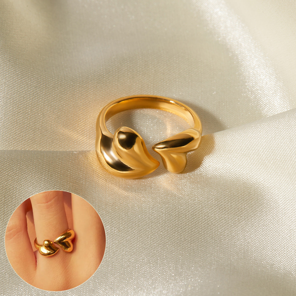 Bague double cœur ajustable